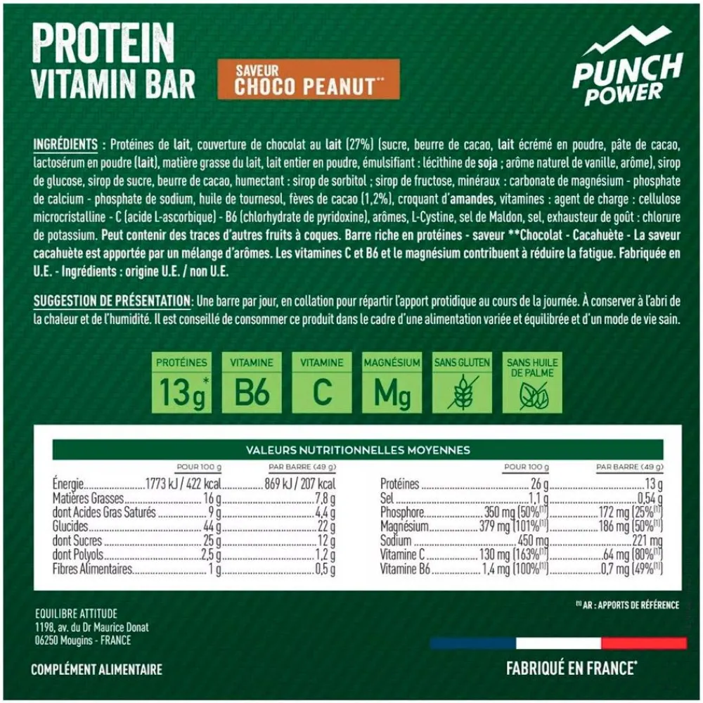 Hot Barre Energétique Protein Vitamin Bar 49 g. Choco Peanut Entrainement|Barre Énergétique