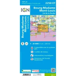 Best Carte 2250ET Bourg-Madame, Mont-Louis, Col de la Perche Carte Ign