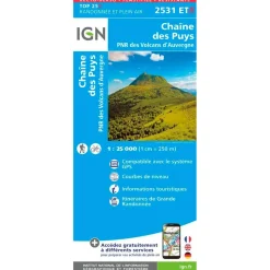 Online Carte 2531ETR Chaine des Puys, PNR des Volcans d'Auvergne - Résistante Carte Ign