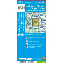 Carte 3335ETR le Bourg d'Oisans, l'Alpe d'Huez, Grandes Rousses, Sept Laux - Résistante Carte Ign
