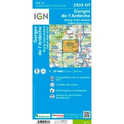 Carte Ign<IGN Carte 2939OT Gorges de l'Ardèche, Bourg-Saint-Andéol, Vallon-Pont-d'Arc
