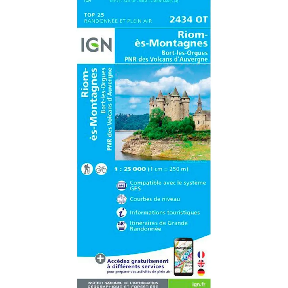 Hot Carte 2434OT Riom-ès-Montagnes, Bort-les-Orgues, PNR des Volcans d'Auvergne Carte Ign