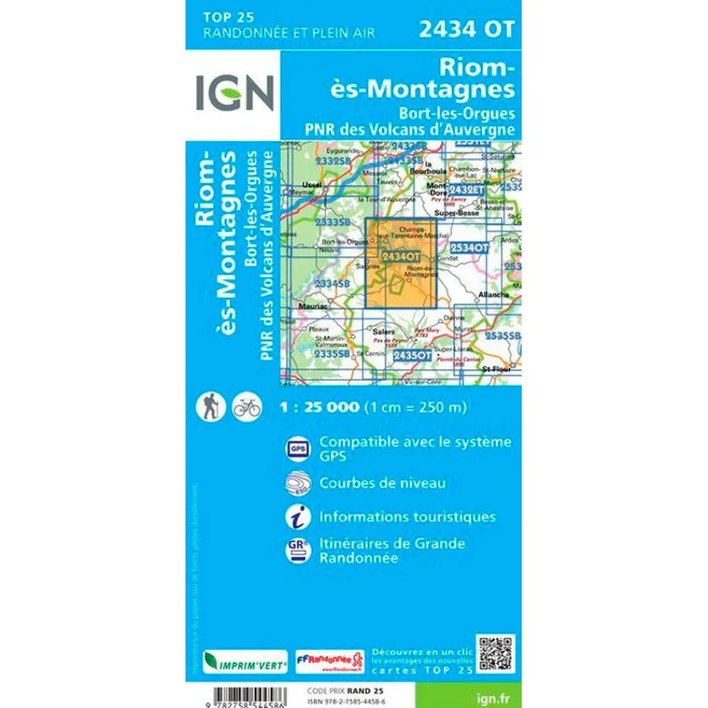 Hot Carte 2434OT Riom-ès-Montagnes, Bort-les-Orgues, PNR des Volcans d'Auvergne Carte Ign