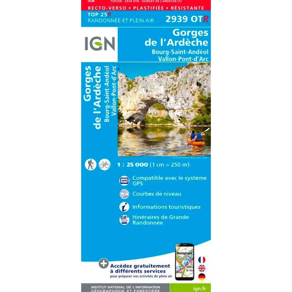 Carte 2939OTR Gorges de L'Ardèche, Bourg-Saint-Andéol, Vallon-Pont-d'Arc - Résistante Carte Ign