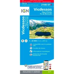 Carte Ign<IGN Carte 2148OTR Vicdessos, Pique d'Estats, Pic du Montcalm