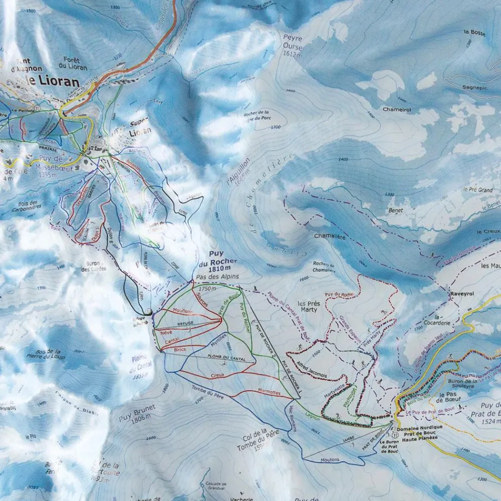 Carte 3D<Deniveles Domaine Le Lioran + Cadre