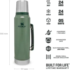 Gourdes<Stanley Gourde The Legendary Classic Bottle 1.0L Hammertone Green