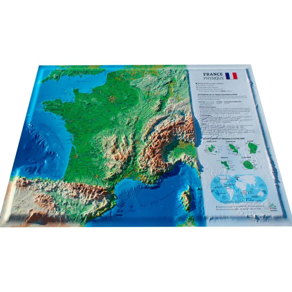 Carte 3D<3DMAP La France Physique + Cadre