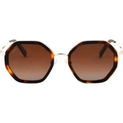 New Lunettes de soleil Angela Shiny Gold Tortoise Gradient Brown Polarized Lunettes Polarisées|Lunettes Polarisées