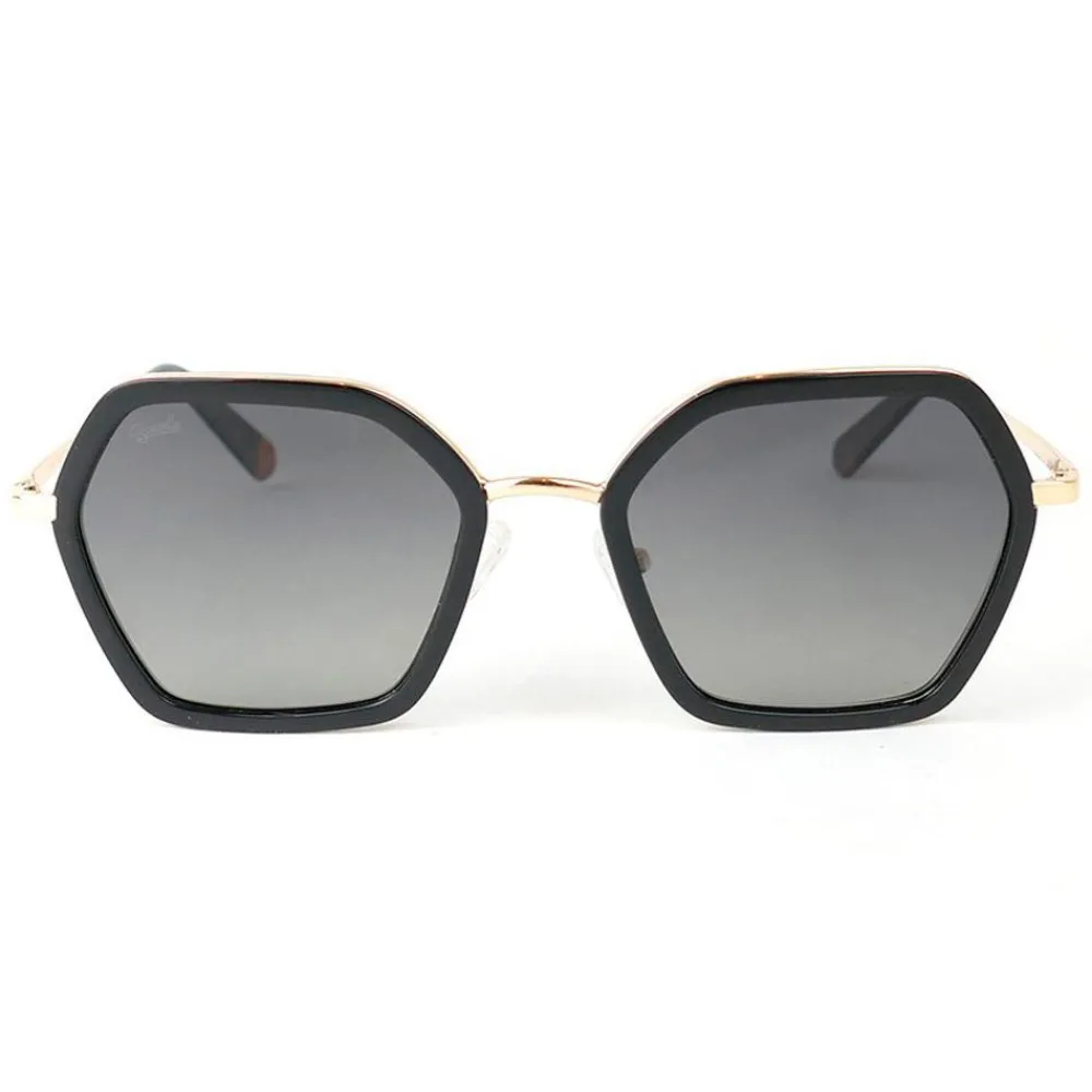 Lunettes Femme|Lunettes Polarisées<Binocle Eyewear Lunettes de soleil Agatha Shiny Gold Black Gradient Grey Polarized