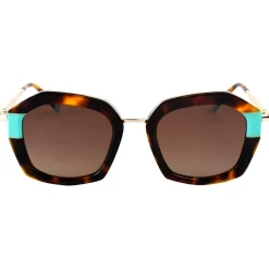 Best Lunettes de soleil Rosalia Shiny Gold Pastel Blue Tortoise Gradient Brown Polarized Femme Lunettes Femme|Lunettes Polarisées