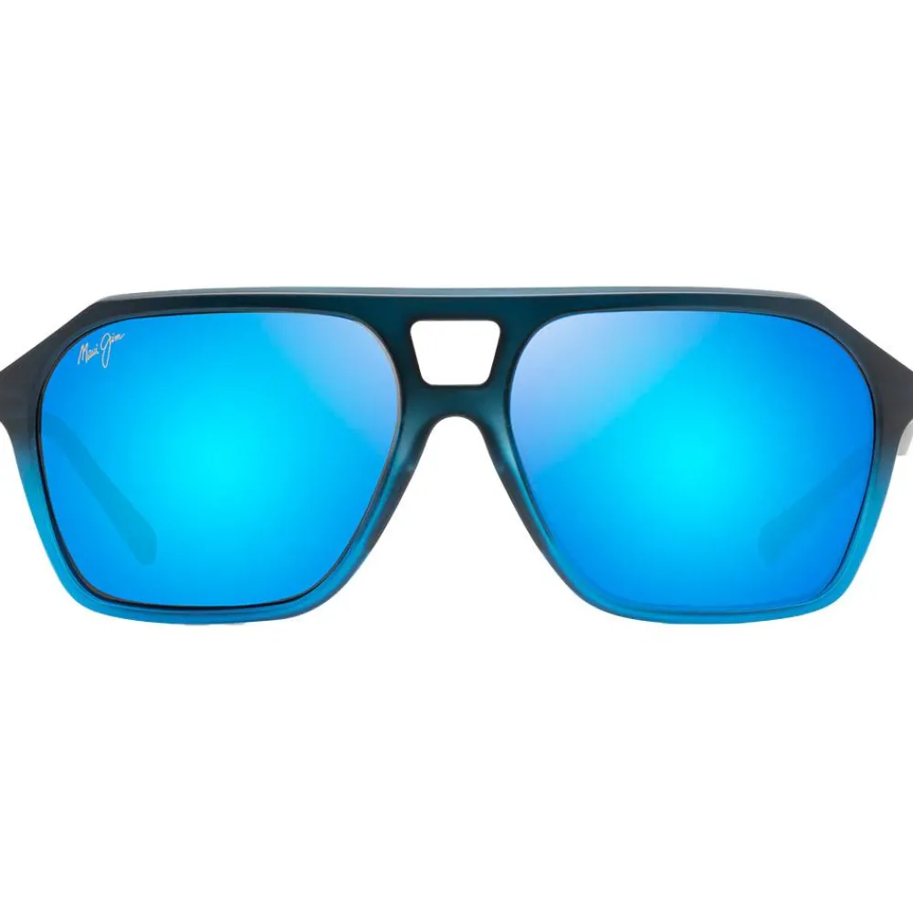 Lunettes Femme|Lunettes Polarisées<Maui Jim Lunettes de soleil Wedges Fondu Noir Mat Bleu Blue Hawaii Mineral Superthin