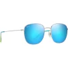 Hot Lunettes de soleil Olali Asian Fit Argent Brillant Bleus Verts Bleu Hawaï MauiPure Femme Lunettes Femme|Lunettes Polarisées