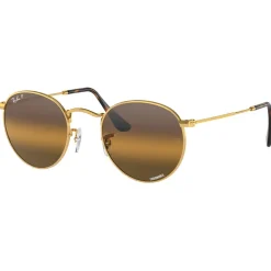 Lunettes Femme|Lunettes Polarisées<Ray Ban Lunettes de soleil RB3447 Round Metal Polished Gold Chromance Silver Brown Polar