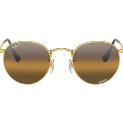 Lunettes Femme|Lunettes Polarisées<Ray Ban Lunettes de soleil RB3447 Round Metal Polished Gold Chromance Silver Brown Polar