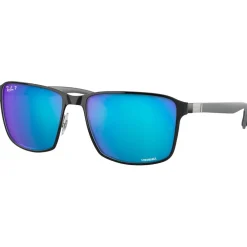 Lunettes Femme|Lunettes Homme<Ray Ban Lunettes de soleil RB3721 Polished Black Silver Chromance Polar Blue