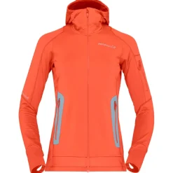Veste De Ski|Polaire Femme<Norrona Polaire falketind Power Grid Hood W's Orange Alert