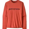 T-Shirt Randonnée<Patagonia Tee-shirt de rando M's L/S Capilene® Cool Daily Graphic 73 Text Logo Potters Red X Dye