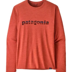 T-Shirt Randonnée<Patagonia Tee-shirt de rando M's L/S Capilene® Cool Daily Graphic 73 Text Logo Potters Red X Dye