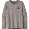 T-Shirt Randonnée<Patagonia Tee-shirt de rando W's LS Capilene Cool Daily Graphic Chouinard Crest Feather Grey
