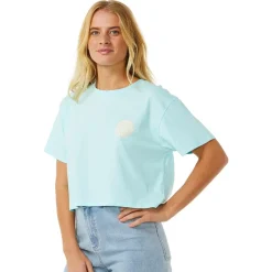 Tee Shirt<Rip Curl Tee-shirt Wettie Icon Crop Tee Sky Blue